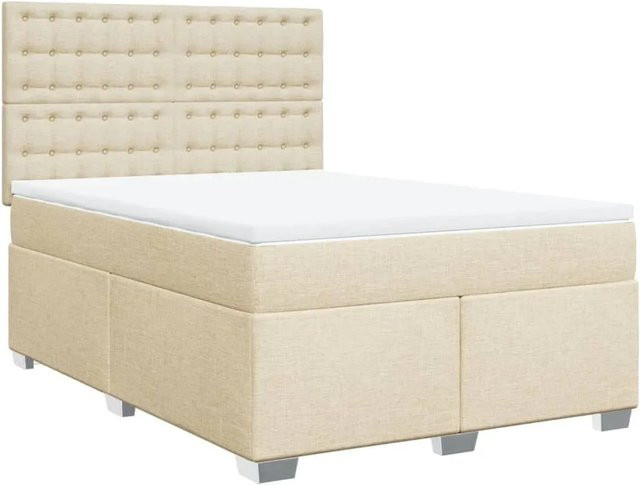 vidaXL Boxspringbett mit Matratze in Creme und Beige, Hybridbett mit Taschenfederkern, USB-Ladeport und Unterbettbeleuchtung, B/T/H: 140 x 200 x 144 cm - Bild 1