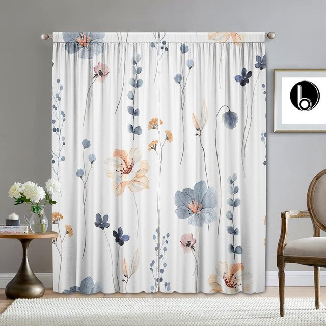 2er-Set dekorative Vorhänge mit Blumendruck, halbtransparent, Mehrfarbig, B: 50 cm, H: 130 cm - Bild 1