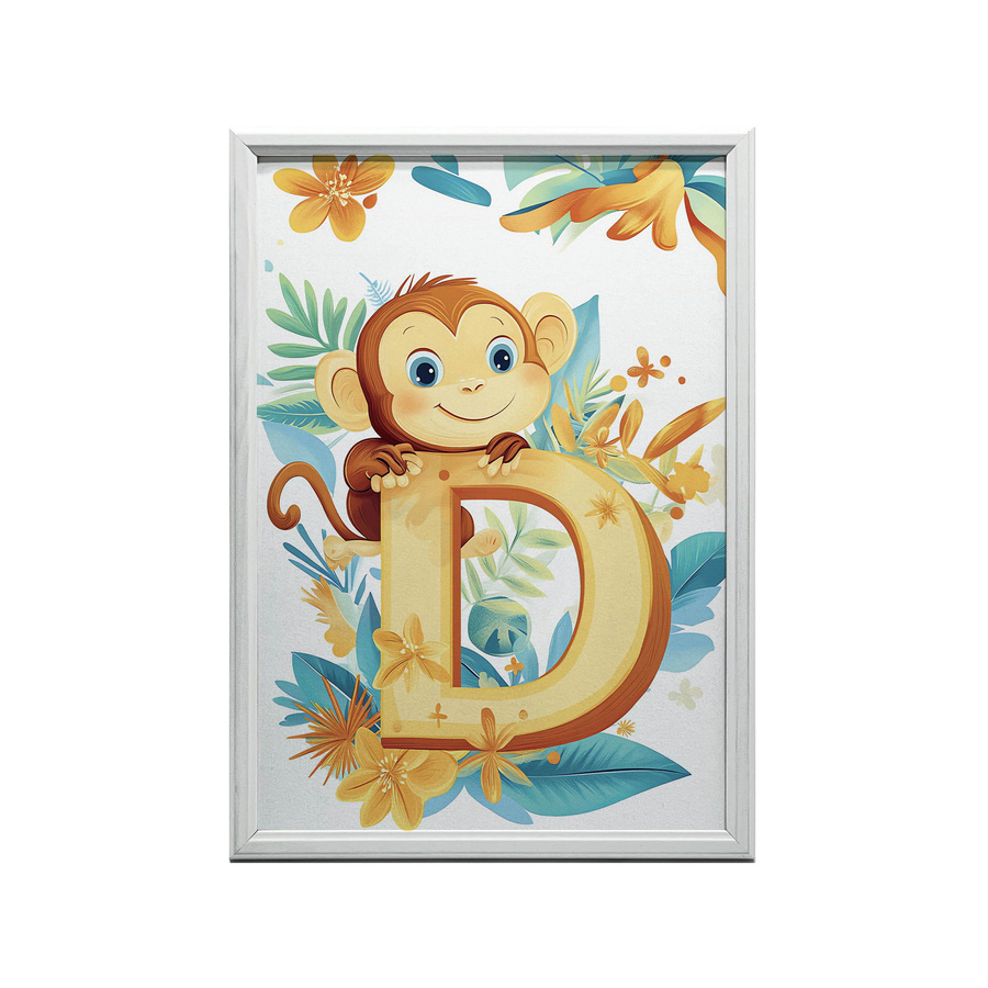 Plakat Lachender Affe mit dem Buchstaben D von Marcin Zbijowski in Holzrahmen Helle Eiche, B: 50 cm, H: 70 cm - Bild 2