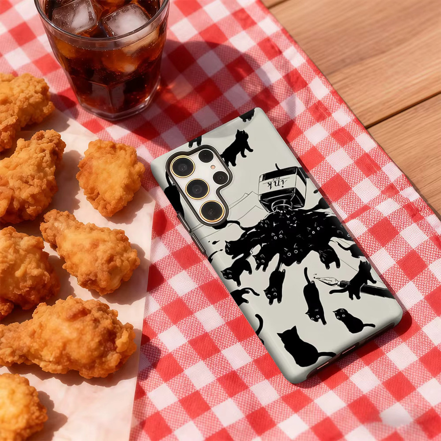 Potdemiel Handyhülle Ink Blot Cat Swarm für Samsung Galaxy S25 Ultra, S24 und S23 Ultra Plus, stoßfeste doppellagige Rückseite, Multicolour - Bild 4