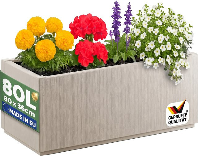Blumentopf Ethica von CASARIA in Kreideweiß aus Kunststoff mit Struktur-Optik, Höhe: 80 cm, Breite: 36 cm, Tiefe: 36 cm - Bild 1
