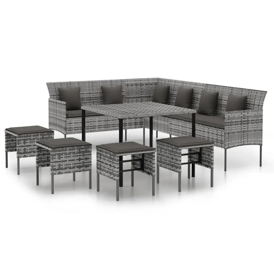 vidaXL 6-teilige Garten-Essgruppe aus Polyrattan in Grau und Anthrazit mit Kissen - Bild 2