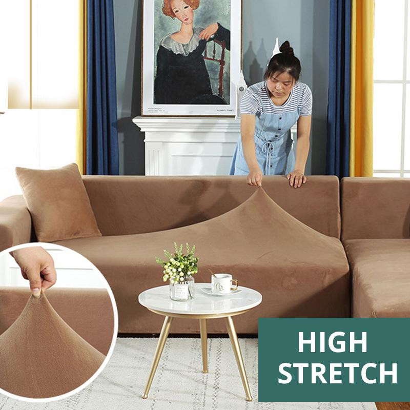 Lellen Elastischer Plüsch-Sofabezug in L-Form für Ecksofas und Chaiselongues, Polyester, Breite: 145-180 cm - Bild 4