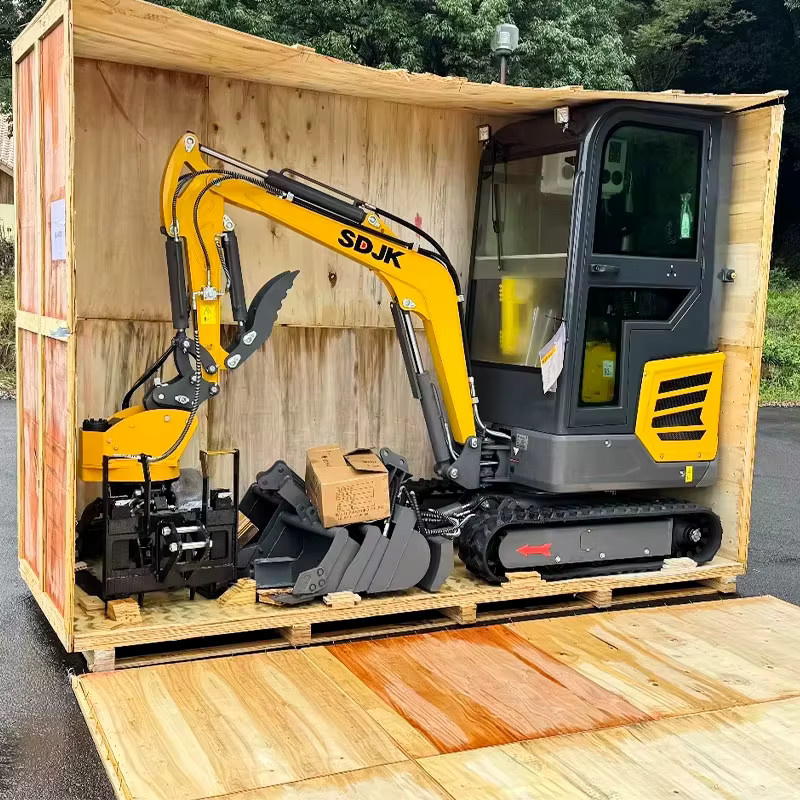 SDJK Mini-Bagger 1,8 Tonnen Raupenbagger Gelb Multifunktionaler Kompakter Bagger mit geschlossenem Fahrerhaus - Bild 2