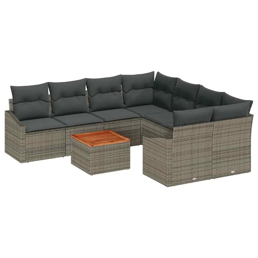 vidaXL Garten-Sofa-Set 9-tlg. aus Polyrattan in Grau mit Tisch und Polsterkissen - Bild 2