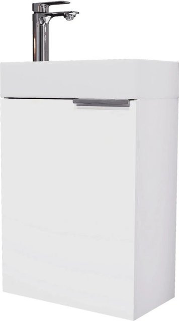Planetmöbel Waschtisch in Weiß mit Keramikwaschbecken und Soft-Close-Türen, Wandmontage, Breite: 40 cm - Bild 1