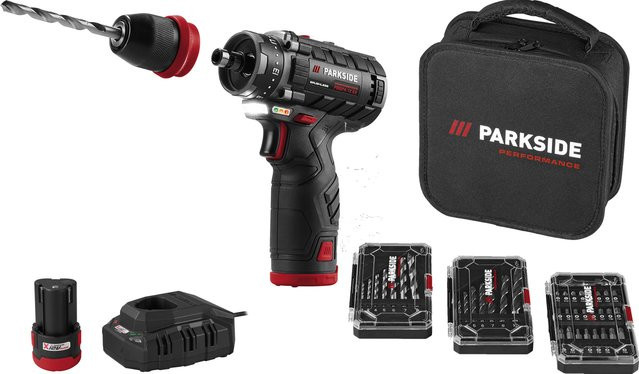 PARKSIDE PERFORMANCE Akku-Bohrschrauber-Starterset PBSPA 12 E4, 12 V, Schwarz, inklusive Akkus und Ladegerät - Bild 1