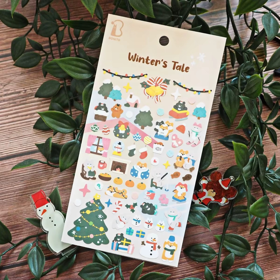 Koreanische Bonito Papier Aufkleber mit Wintermärchen und Skifahren Motiven für Scrapbooking und DIY Journaling, Mehrfarbig - Bild 2