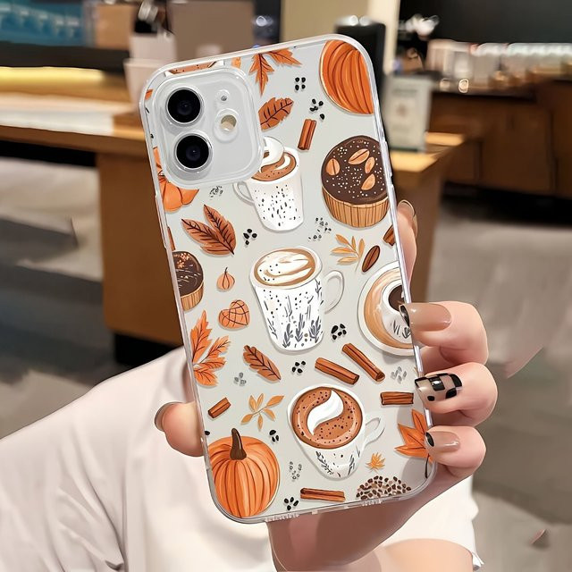 Transparente TPU-Handyhülle mit Kaffee-Ahornblatt-Kürbis-Muster für Apple iPhone 17 16 15 14 13 12 11 Pro Max Plus Mini und XS XR X - Bild 1