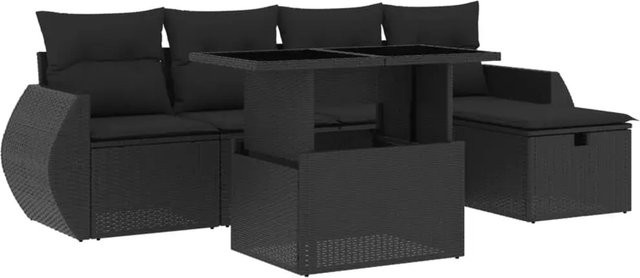 vidaXL 6-teilige Garten-Sofagarnitur aus Poly-Rattan mit Kissen in Schwarz - Bild 1