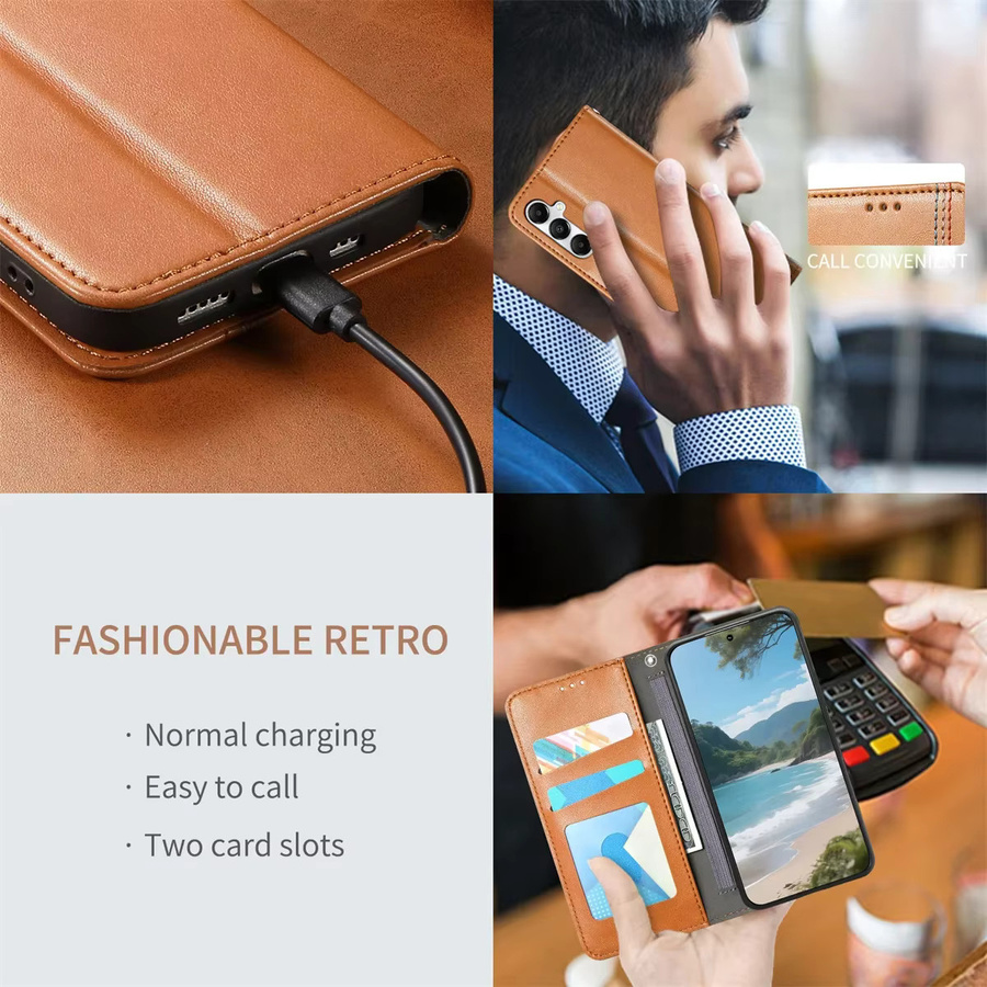 Retro Leder Flip Wallet Handyhülle mit Kartenfächern für Samsung Galaxy S25 Edge Ultra S24 FE A55 A35 A25 A15 A05 A06 A16 A26 A56 A36 in Braun - Bild 6