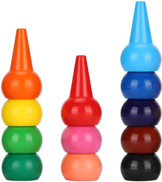 Shoemst Fingerfarben Buntstifte aus Paraffin mit 3D PalmGrip für Kinder, 12 Farben, Blau und Mehrfarbig, Ungiftig und Stapelbar - Bild 1