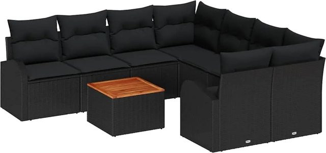 vidaXL Garten-Sofa-Set 9-teilig aus Poly-Rattan und Akazienholz in Schwarz - Bild 1