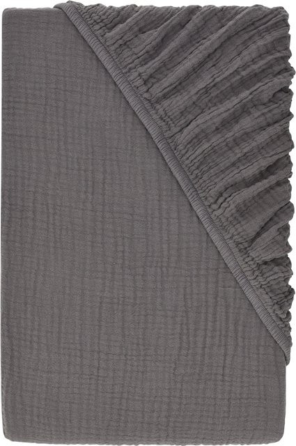 LIVARNO Musselin-Spannbettlaken aus Baumwolle, Grau, B/T: 90 x 100 cm, Länge: 200 cm - Bild 1