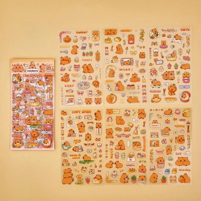 6 Stück Kawaii Capybara Aufkleber von Yiran bag in Beige und Multicolour zur Dekoration von Tagebuch und Album - Bild 1
