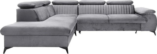 Schlafsofa Samara von Pascal Morabito in Lichtgrau mit L-Form und Samtbezug, Breite: 275 cm - Bild 1
