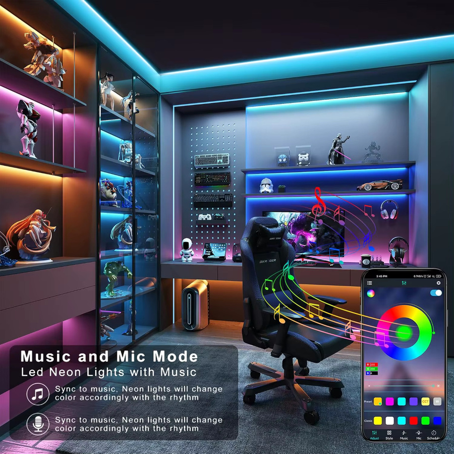 GHUSTAR RGB LED-Streifen mit Musik-Synchronisation, Bluetooth App-Steuerung und Fernbedienung, Multicolour, EU-Stecker - Bild 5