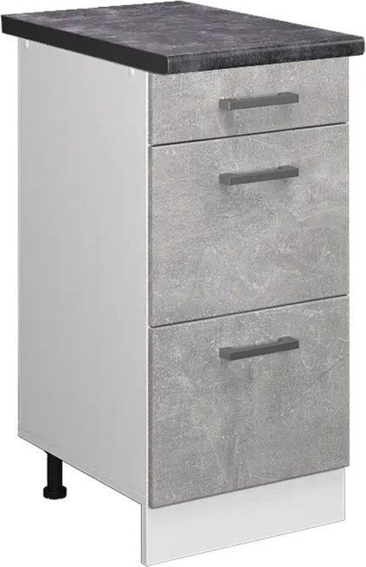 Vicco Küchenunterschrank R-Line in Beton/Weiß mit Schubladen, Breite: 40 cm, Tiefe: 60 cm, Höhe: 81,6 cm - Bild 1