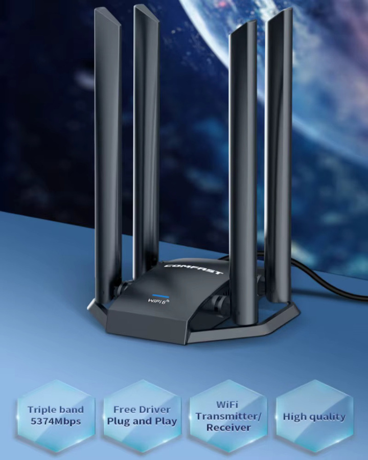 Comfast Wifi6 USB-Adapter Dual-Band 5400/3000Mbps Gigabit E-Sports Netzwerkkarte Schwarz - Bild 4