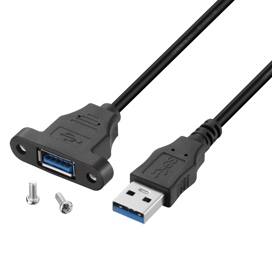 Bochara USB 3.0 Verlängerungskabel Stecker auf Buchse Schwarz, doppelt geschirmt mit Schraube zur Schalttafelmontage - Bild 2