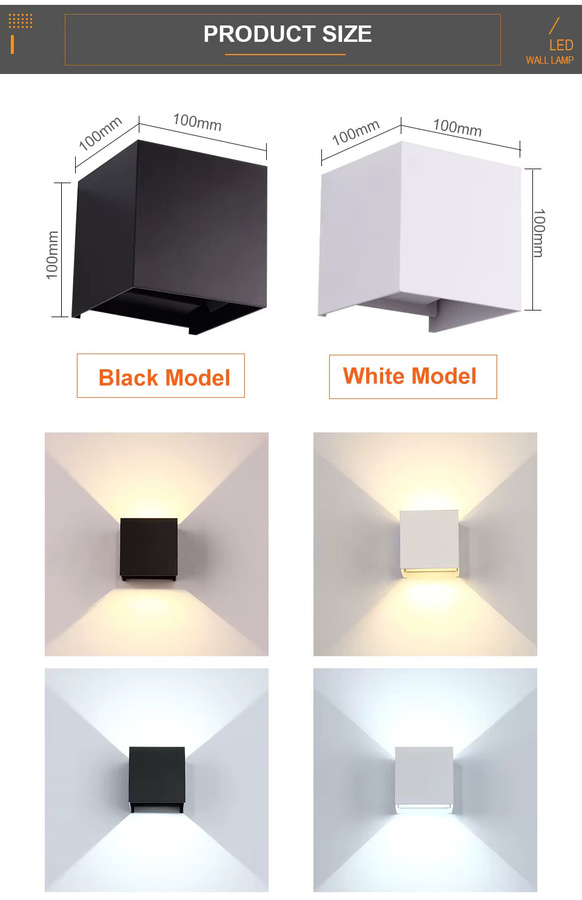 CYLRDXK LED Wandleuchte IP65 Wasserdicht aus Aluminium für Außen und Innen in Schwarz und Silber - Bild 2