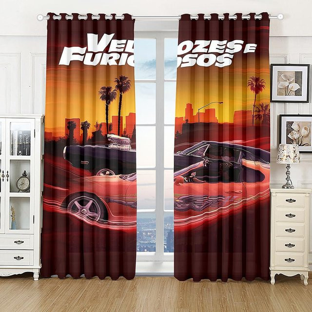 A Family Of Home Textiles 3D-Vorhang mit schwarzem Sportwagen Motiv, 2 Paneele, Polyester, Farbe: Schwarz/Mehrfarbig, Breite: 100 cm, Höhe: 130 cm - Bild 1