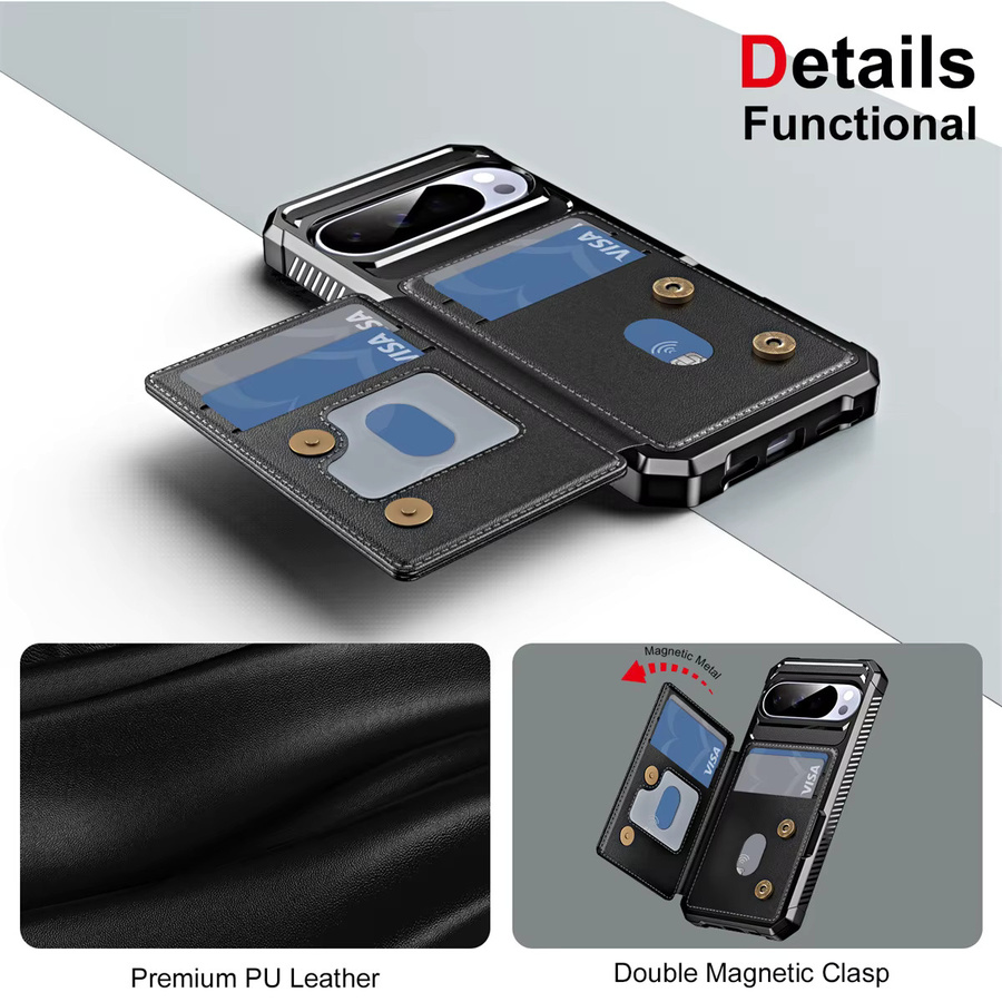 szHAIyu Leder-Handyhülle mit Kartensteckplatz für Google Pixel 7, 8, 9, 10, Pro XL, 8A, 7A, 9A in Schwarz, stoßfeste Flip-Wallet-Tasche - Bild 6