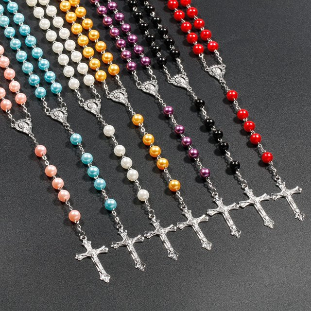 Neue Religion Halskette, Perlen, Kreuz Anhänger, Damen - Bild 1