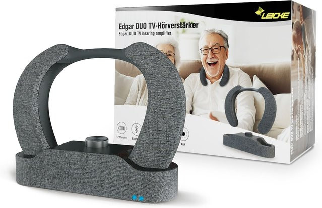 LEICKE Edgar Duo TV-Lautsprecher und Nackenkopfhörer Hörverstärker für Senioren in Grau - Bild 1