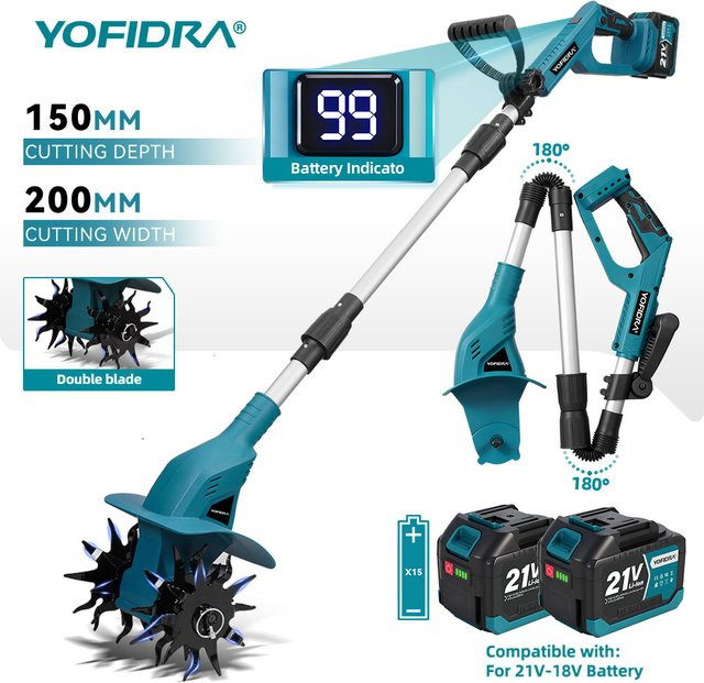 YOFIDRA Elektrischer Vertikutierer und Gartenkultivator als Bodenbearbeitungsmaschine für Makita 21V Akku - Bild 1