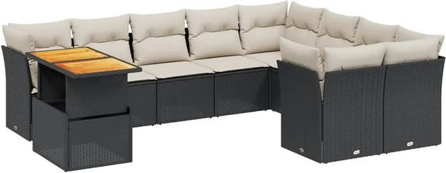 vidaXL 10-teilige Garten-Sofagarnitur aus Poly-Rattan in Schwarz mit Kissen und Tisch in L-Form - Bild 1