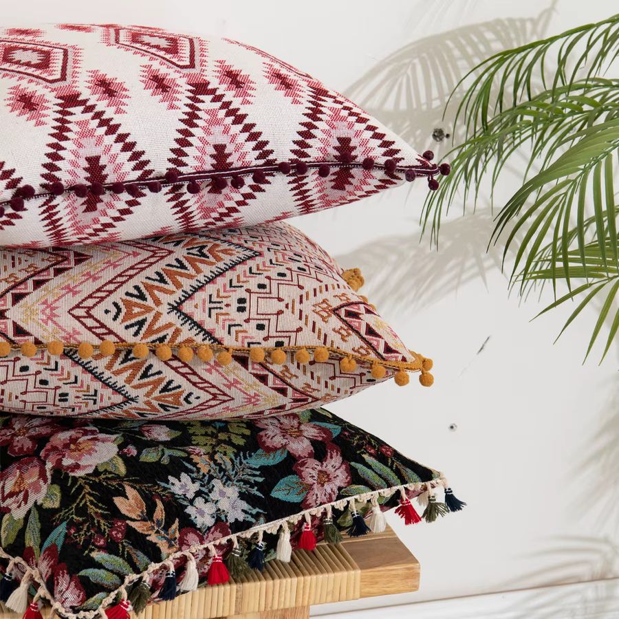 Inyahome Wurfkissenbezug im marokkanischen Stil mit Blumenakzent und getufteter Dekoration in Boho Black Multicolor - Bild 5