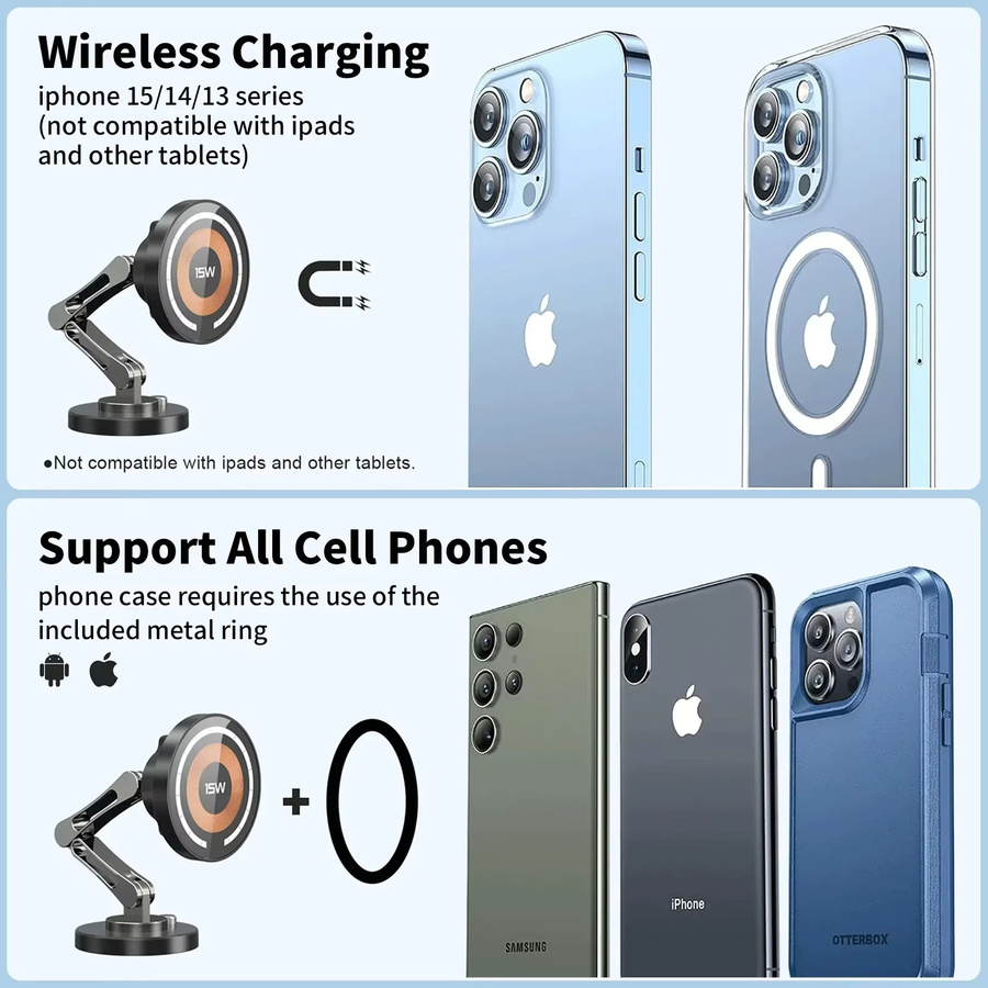 Magnpter Magnetischer Autotelefonhalter mit kabellosem Ladegerät und Rotationsfunktion in Schwarz für MagSafe iPhone und Samsung - Bild 6