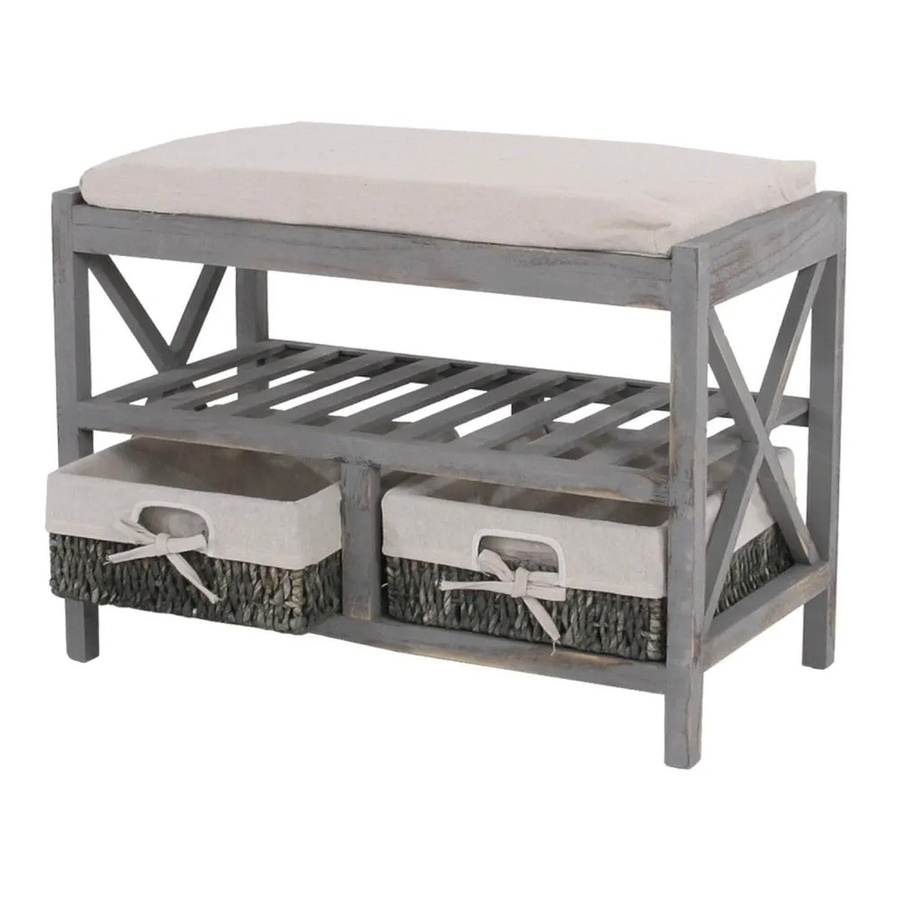 MCW Schuhregal C48 Sitzbank im Shabby-Look Vintage, Grau, B: 65 cm, H: 45 cm, T: 34 cm - Bild 3