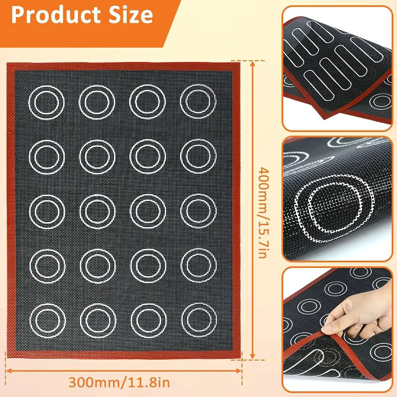 Perforierte Silikon-Backmatte in Schwarz, doppelseitig antihaftbeschichtet, wiederverwendbare Ofeneinlage für Brot und Kekse, B/T: 40 x 30 cm - Bild 5
