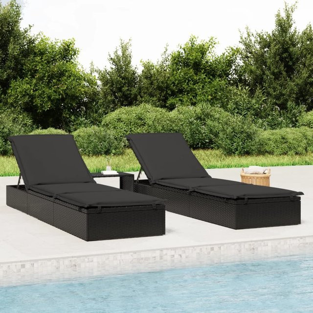 vidaXL Sonnenliege mit Tisch aus Polyrattan in Schwarz - Bild 3