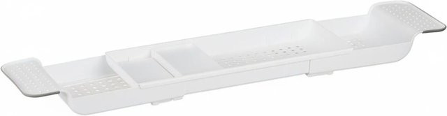 Relaxdays Badewannenablage aus Kunststoff in Weiß, ausziehbar und rutschfest, B/T/H: 55,5 bis 78 x 17,5 x 6 cm - Bild 1