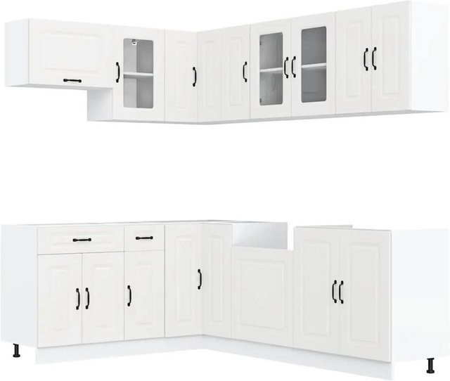 vidaXL Küchenschrank-Set Kalmar in Weiß aus Holzwerkstoff und Glas mit 11 Teilen - Bild 1