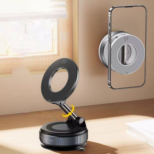 Arealer Magnetische Autotelefonhalterung mit Vakuum-Saugnapf, 360 Grad verstellbar und faltbar, Schwarz - Bild 1