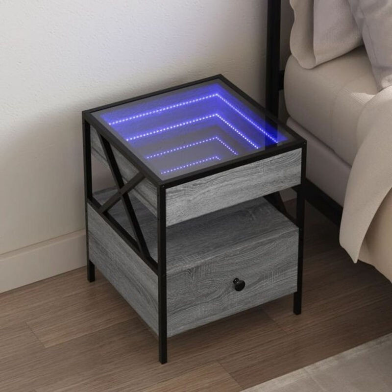 Vidaxl Nachttisch mit Infinity-LED in Grau Sonoma im Industrial Design, B/T/H: 40 x 40 x 51 cm - Bild 1