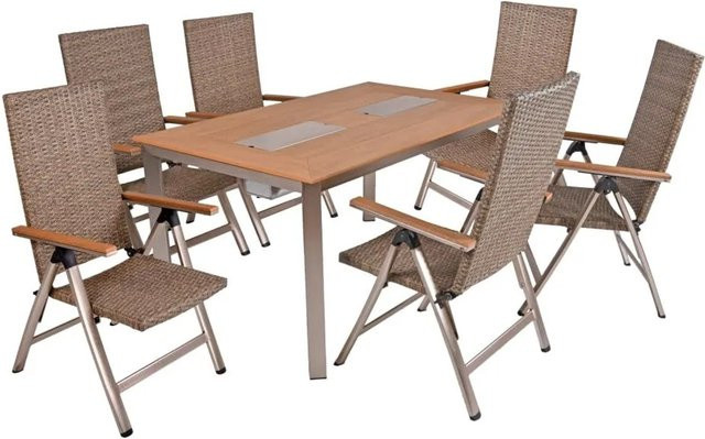 DELUKE Garten-Sitzgruppe FRANZ 7-teiliges Gartenmöbel-Set aus Kunststoff und Aluminium in Grau und Beige - Bild 1