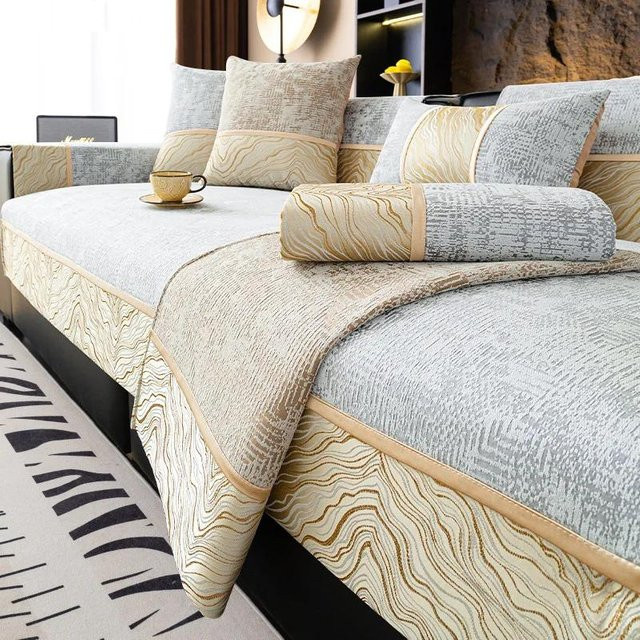 Rutschfester Chenille Sofabezug in Grau für dein Wohnzimmer, Universal Couchkissen zum Möbelschutz, B/H: 70 x 70 cm - Bild 1