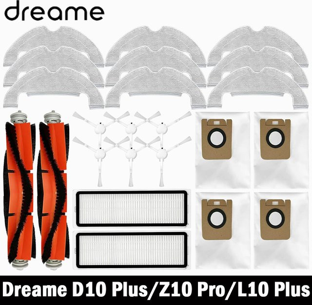 Dreame Ersatzteil-Set für Bot D10 Plus, RLS3D, Z10 Pro und L10 Plus mit Hauptwalze, Seitenbürsten, Hepa-Filtern, Mopptüchern und Staubbeuteln in Rot - Bild 1