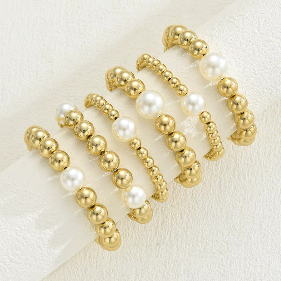 Armband-Set, 6-teilig, Perlen, Goldfarbe, Damen - Bild 2