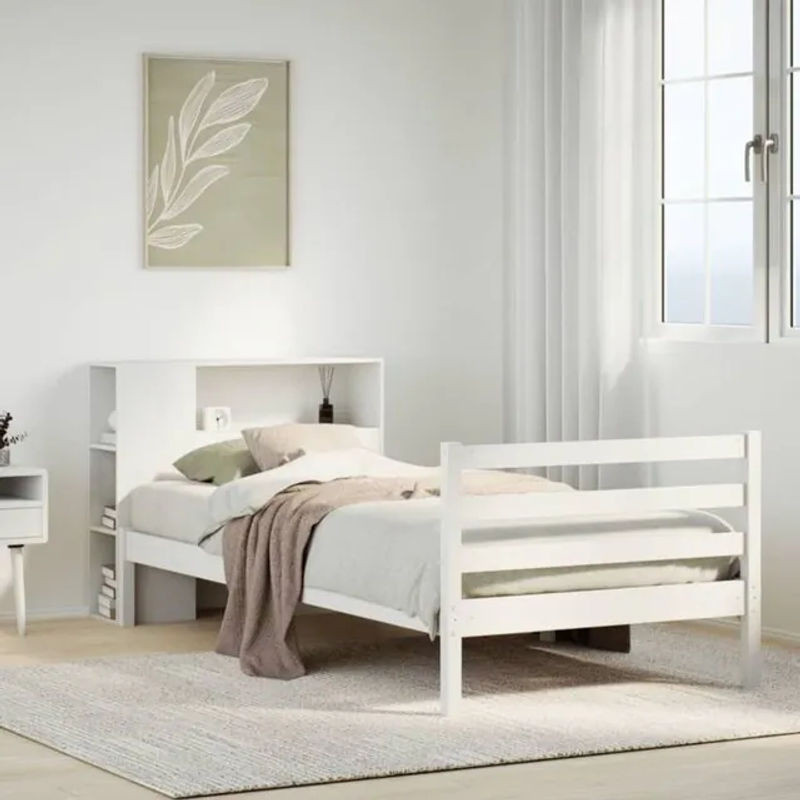 Massivholzbett mit Regal aus Kiefer von Vidaxl in Weiß, B/T/H: 75 x 190 cm - Bild 1