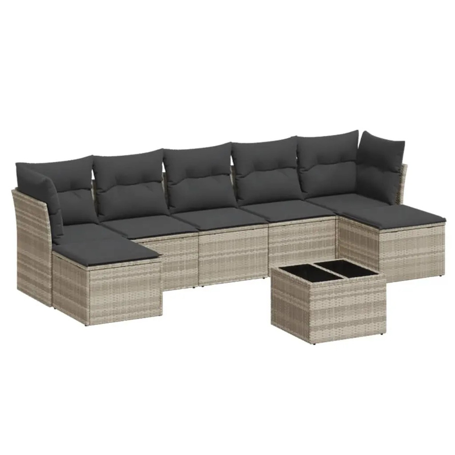 vidaXL 8-teilige Garten-Sofagarnitur aus Poly-Rattan mit Kissen in Hellgrau - Bild 2