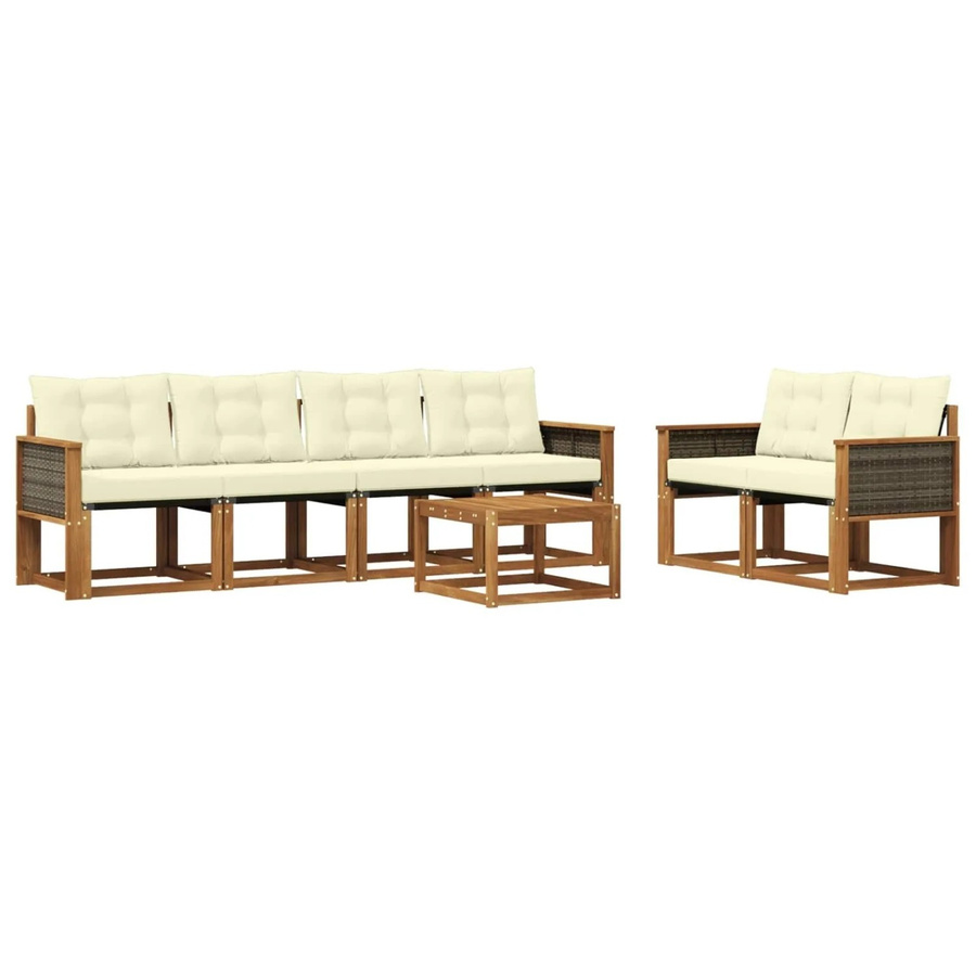 vidaXL Outdoor-Sofagarnitur aus Akazienholz und Textilene mit Kissen in Natur und Creme - Bild 2