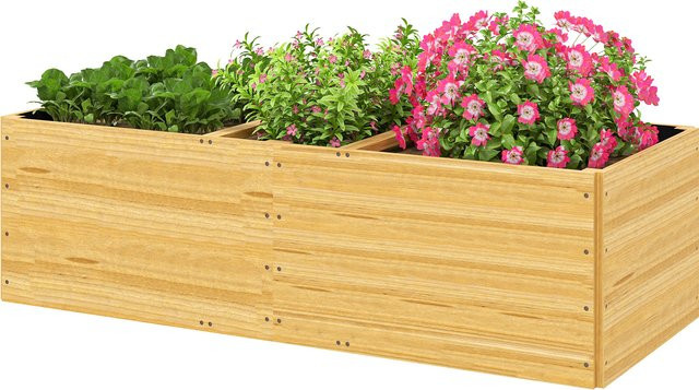 Outsunny Hochbeet aus Tannenholz in Naturholz/Braun mit 3 Pflanzzonen, B/T/H: 140 x 60 x 40 cm - Bild 1