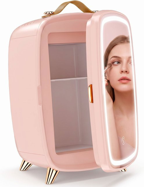 HOMCOM Mini Kosmetik Kühlschrank mit LED Spiegel, 6 Liter Skincare Fridge für Hautpflege, Rosa - Bild 1
