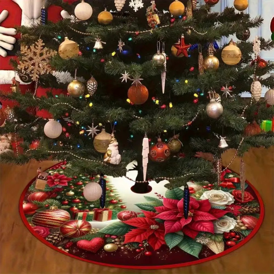 VIKAMA Weihnachtsbaum-Rock mit floralem Design in Mehrfarbig, dekorative Tischmatte für Weihnachten und Silvester - Bild 2